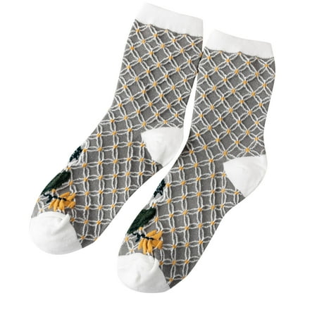 

Women Socks Retro Gentle College Style Flower Pattern Plaid Boot Socks