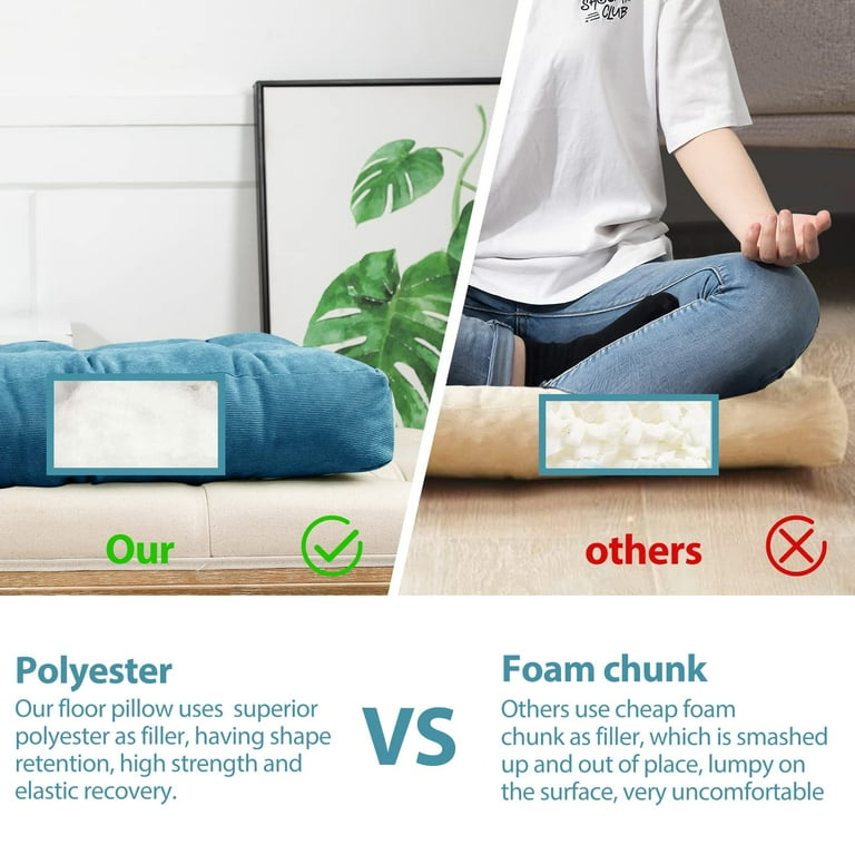 EGOBUY Floor Pillow, Square Meditation Cushion for Seating on Floor Solid Thick Tufted Seat Cushion Meditation Pillow for Yoga Living Room Bed