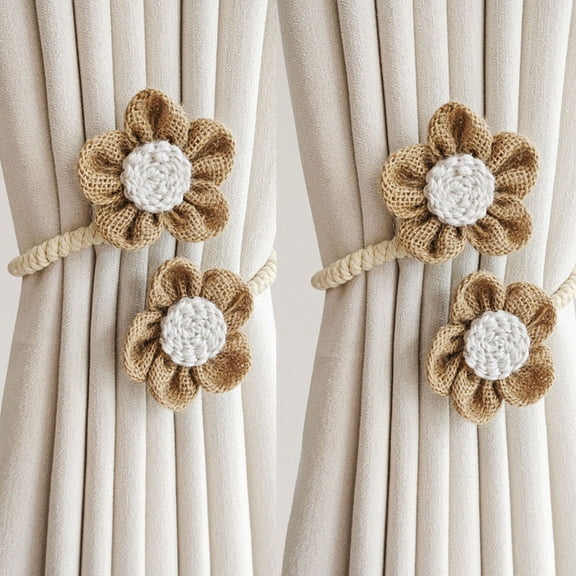 Flower Curtain Tie Backs for Curtains 2 Pack, Curtain Holders for Boho Bedroom Decor,Farmhouse Decor，Coffee & Coffee