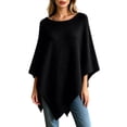 thumbnail image 2 of Womens Faux Fur Knit Poncho Cape, Solid Color Asymmetric Hem Loose Shawl, Soft Cozy Transitional Season Casual Layering Outfit, 2 of 6