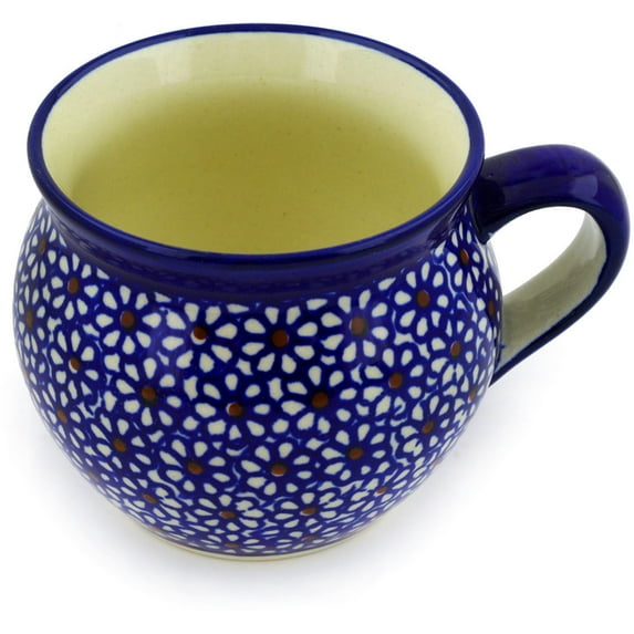 Polish Pottery 11 oz Bubble Mug (Dizzy Daisies Theme) Hand Painted in Boleslawiec, Poland + Certificate of Authenticity