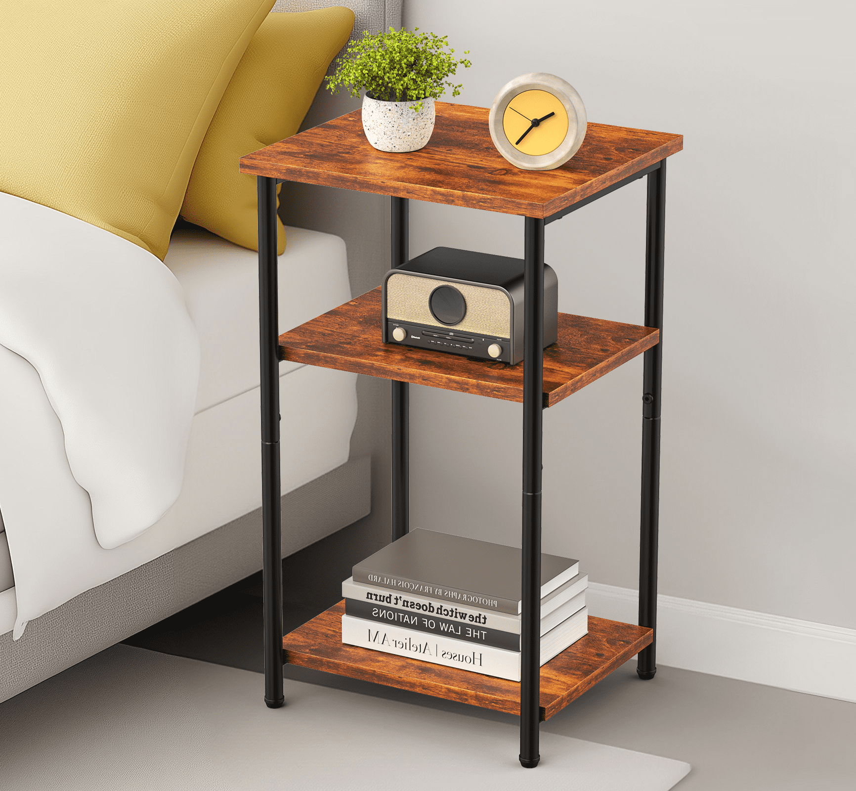MAYEERTY 3-Layer Coffee Table - Adjustable Height, Small Bedside Table with Storage Shelf, Space-Saving for Bedroom/Living Room/Office.