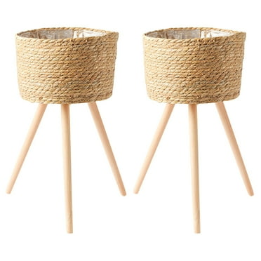 Wicker Plant Stand 2 Pack Floor Planter 8 Cm Indoor Pots for Plants Living Room Decorations Potted Rack