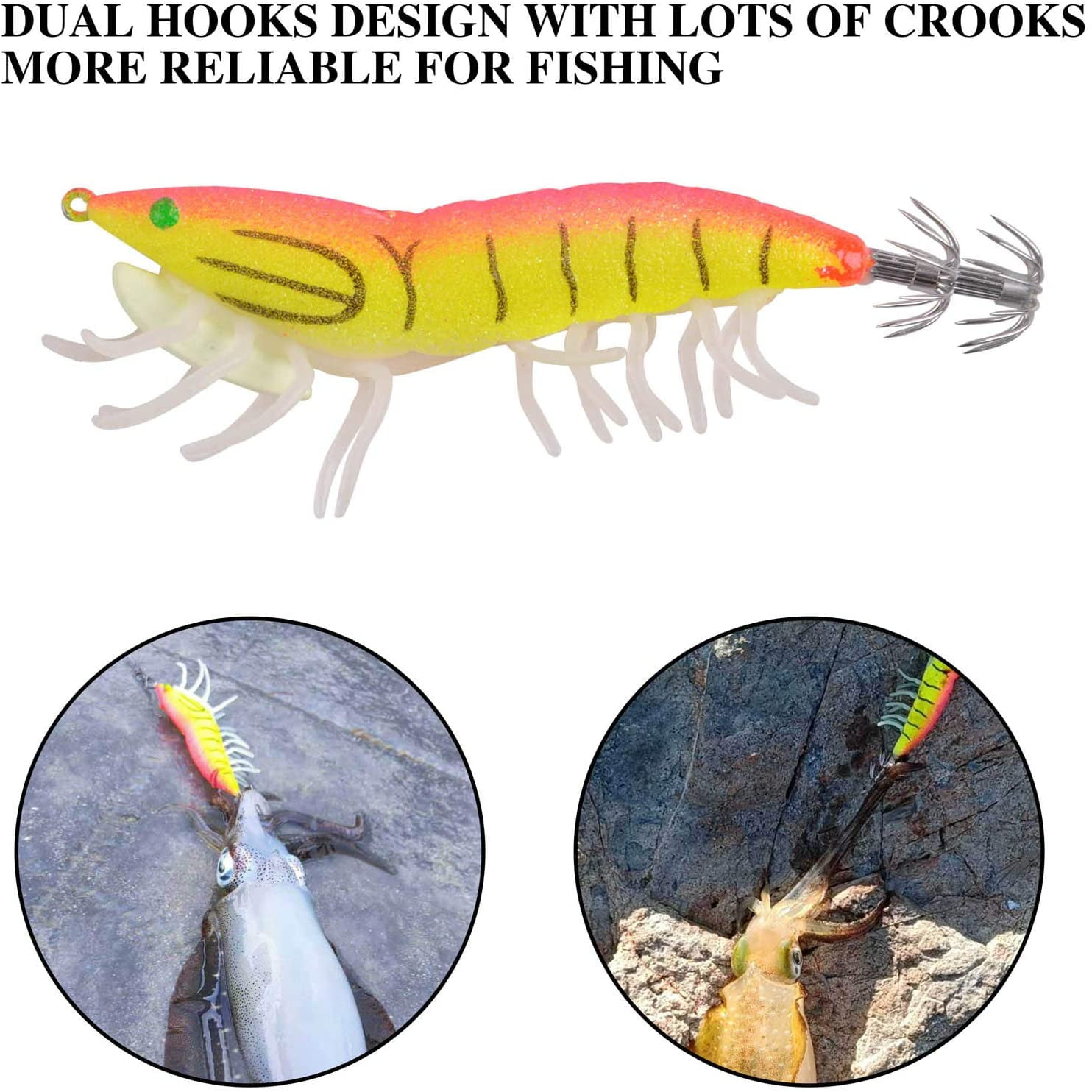 Luminous Shrimps Fishing Jig Hooks Saltwater Lure, 8pcs Plastic Glow Baits Artificial Fishing Lure Set Octopus Cuttlefish