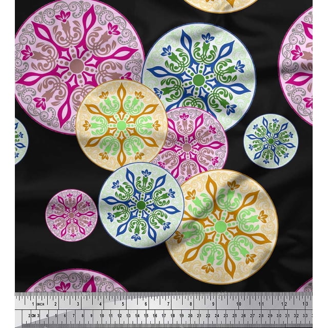 Soimoi Polyester Crepe Fabric Mandala Ethnic Printed Craft Fabric by The Yard 52 Inch Wide