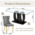 thumbnail image 2 of Rectangular Glass Dining Table Set of 7, Modern Clear Tempered Glass Table with Double O-Shape Base, 6 Velvet Stainless Steel Chairs with Nailhead Trim, for Kitchen, Conference Room, Living Room, 2 of 7