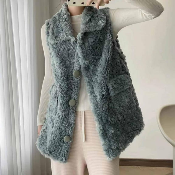 LIBRCLO Womens Vests Outerwear Mid-Length Sleeveless Jacket Faux Fur Lined Warm Winter Coat