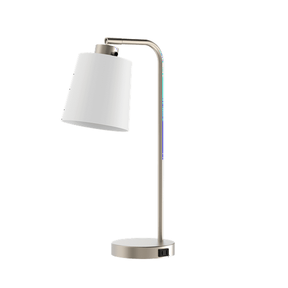 Modern Better Homes & Gardens Brushed Nickel Desk Lamp with Fabric Shade and AC Outlet, All Ages