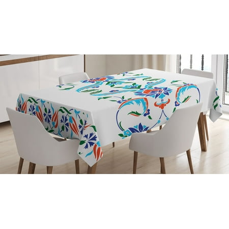 

Traditional House Decor Tablecloth Old Turkish Ceramic Mosque with Tulips Vintage Ottoman Heritage Image Rectangular Table Cover for Dining Room Kitchen 60 X 90 Inches Blue Red by Ambesonne