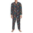 thumbnail image 3 of Fuzoiu Colorful Fish Print Men's Long-Sleeved Pajama,Lounge Button Down Nightwear,Mens Notch Collar Pajama Set -Large, 3 of 7