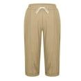 thumbnail image 7 of YOIAVIAOY Capri Pants for Women Cotton Linen Wide Leg Capris Drawstring Cropped Pant Elastic Waist Casual Pants with Pockets Khaki M, 7 of 7