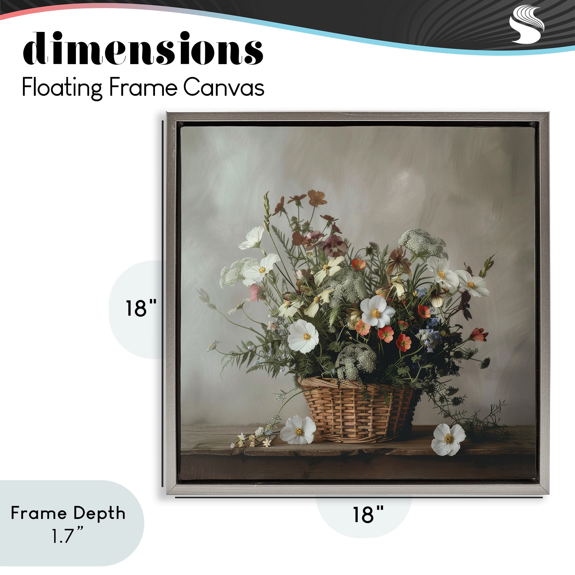 Stupell Industries Flowers In A Basket Arrangement Gray Framed Floater Canvas Wall Art, design by Lazar Studio
