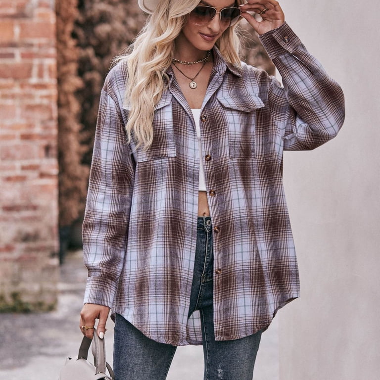 Jsaierl Women's Button Down Flannel Shirts Plaid Shacket Long
