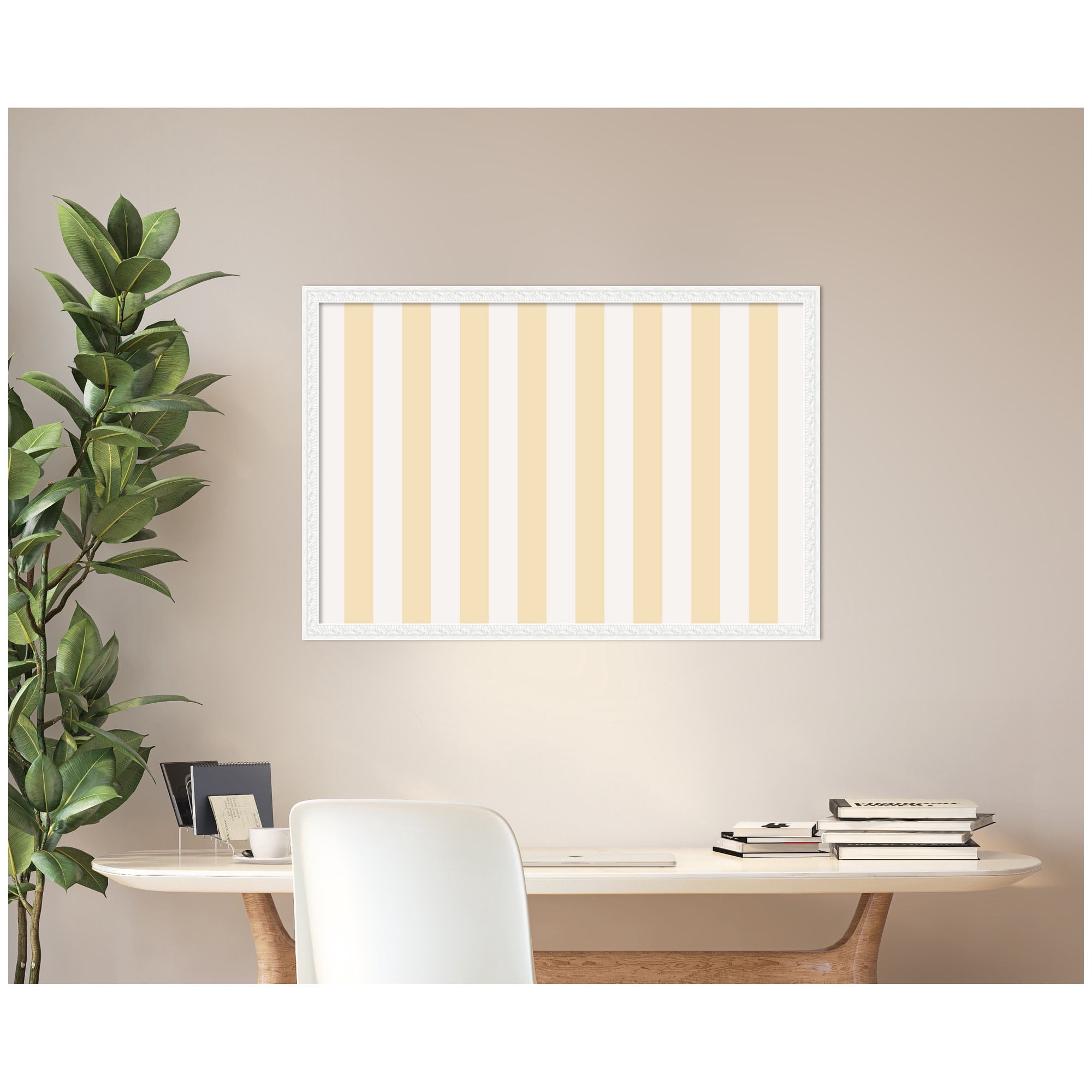 Kate and Laurel Framed Fabric Pinboard 38 x 26,  Printed Linen Decorative Bulletin Board for Use as a Vision Board or Wall Organization, Bethany White Frame
