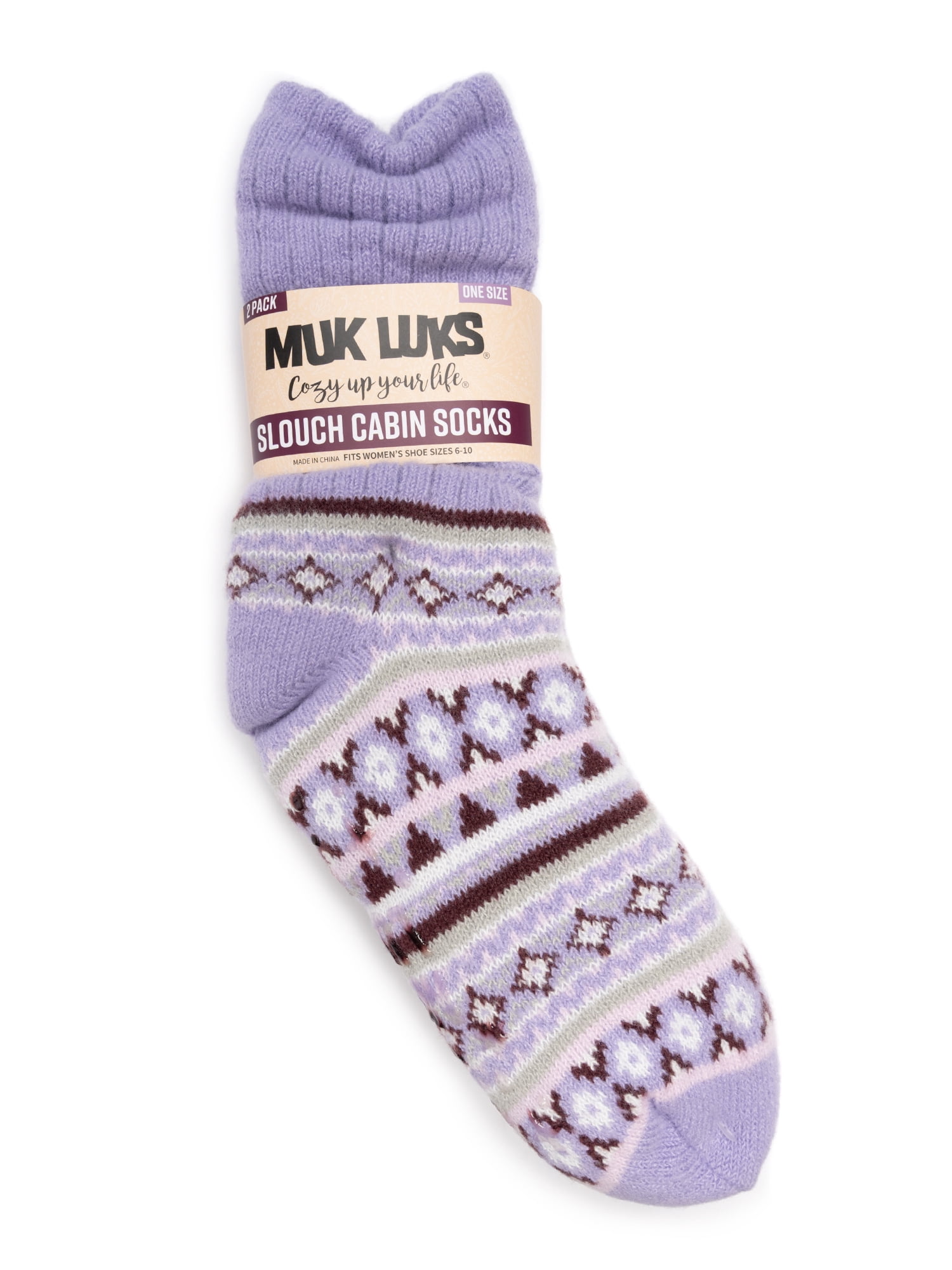 MUK LUKS Women's Tall Slouch Cabin Socks, 2-Pack, OSFM