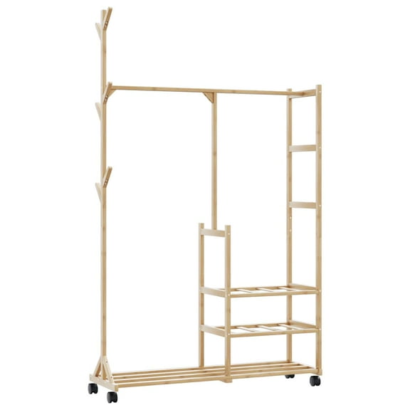 vidaXL Clothes Rack with Shelves and Wheels 39.4"x15"x69.1" Bamboo