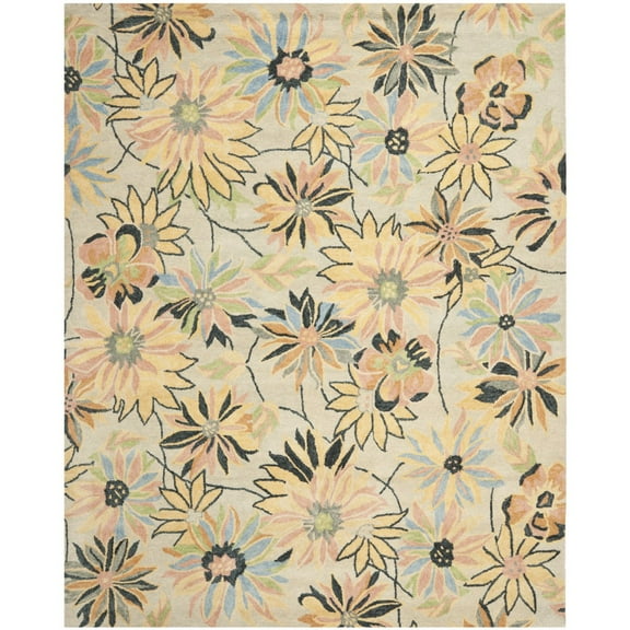 SAFAVIEH Blossom Jaslyn Floral Flowers Wool Area Rug, Light Blue/Multi, 5' x 8'