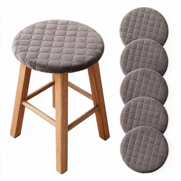 5 Pack Gray Quilted Padded Round Stool Covers, Elastic Polyester Seat Slipcovers, 10‑12 Inch Diameter, 1.2 Inch Max Thickness, Non‑Slip Washable Comfort Protector for Round Bar Stools