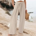 thumbnail image 2 of KALE Linen Pants Women Palazzo for Casual Womens Cotton Loose Comfy Work With Pockets Elastic High Waist Paper Bag Drawstring Baggy Pants Beige, 2 of 6