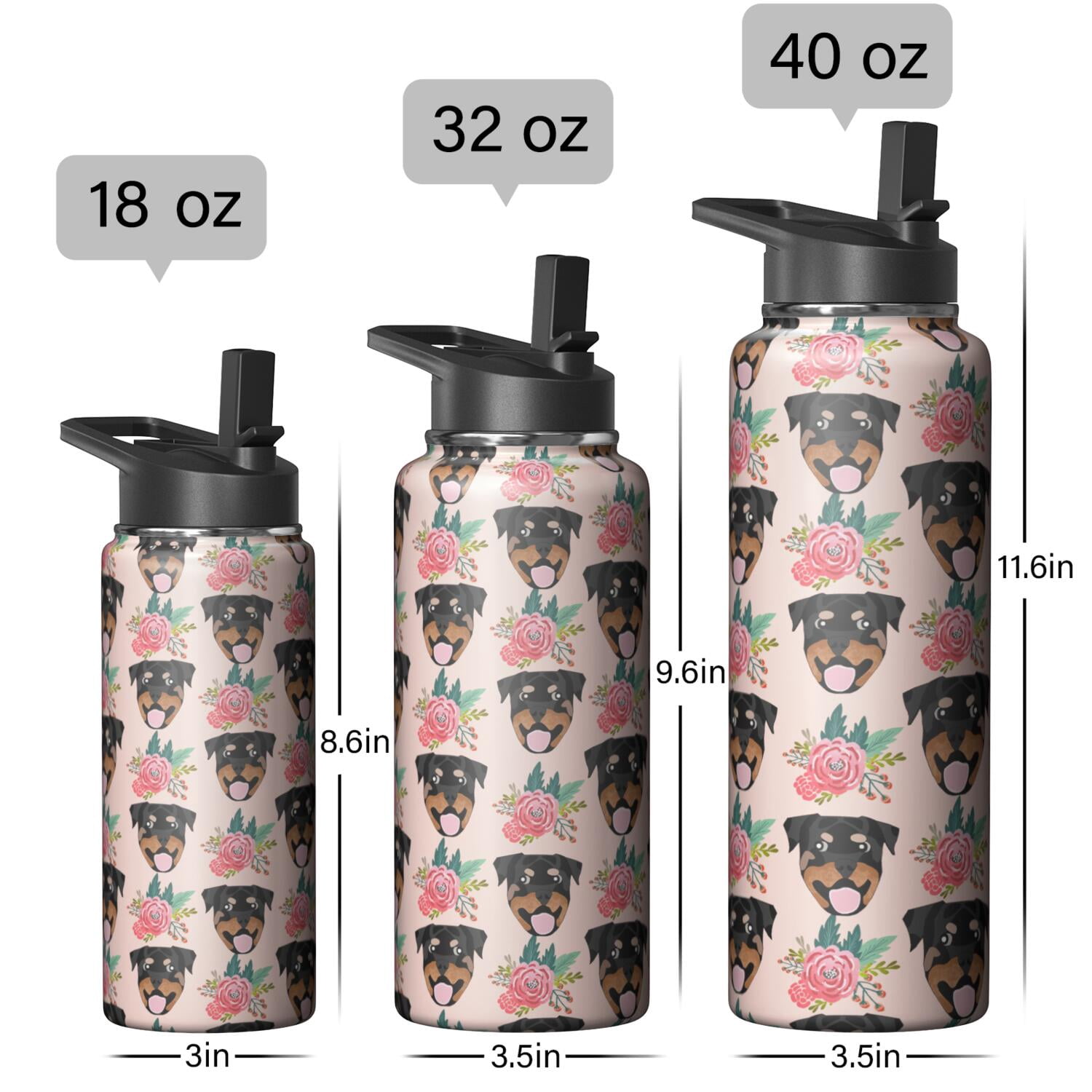 Dog Pattern Insulated Water Bottle - 18/8 Stainless Steel with Paw Print Design, 360° Leakproof Seal & Copper Layer for 26hr Temperature Retention