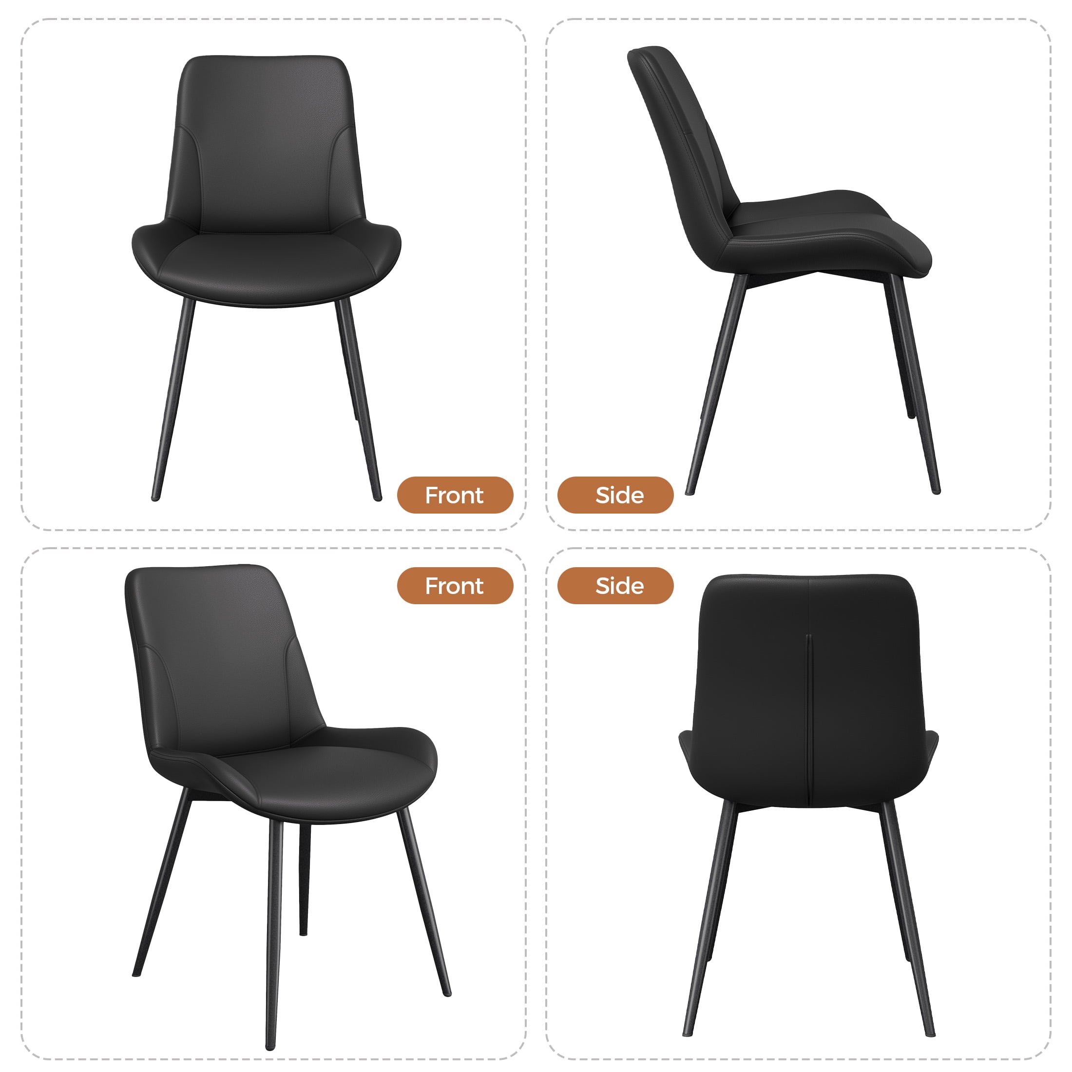 MOONMISS Dining Chair Set of 2,Upholstered with Ergonomic Backrest Metal Legs for Kitchen Office Reading,Black