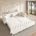 thumbnail image 3 of FFH 97.6" Chesterfield Couch with Pull Out Bed, Velvet Sleeper Sofa with Classic Roll Arm, Flower Tufting for Living Room, Beige, 3 of 11