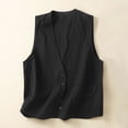 thumbnail image 2 of Cotton Linen Vests for Women Solid Color Blouses Button Sleeveless V-Neck Tank Top, 2 of 4