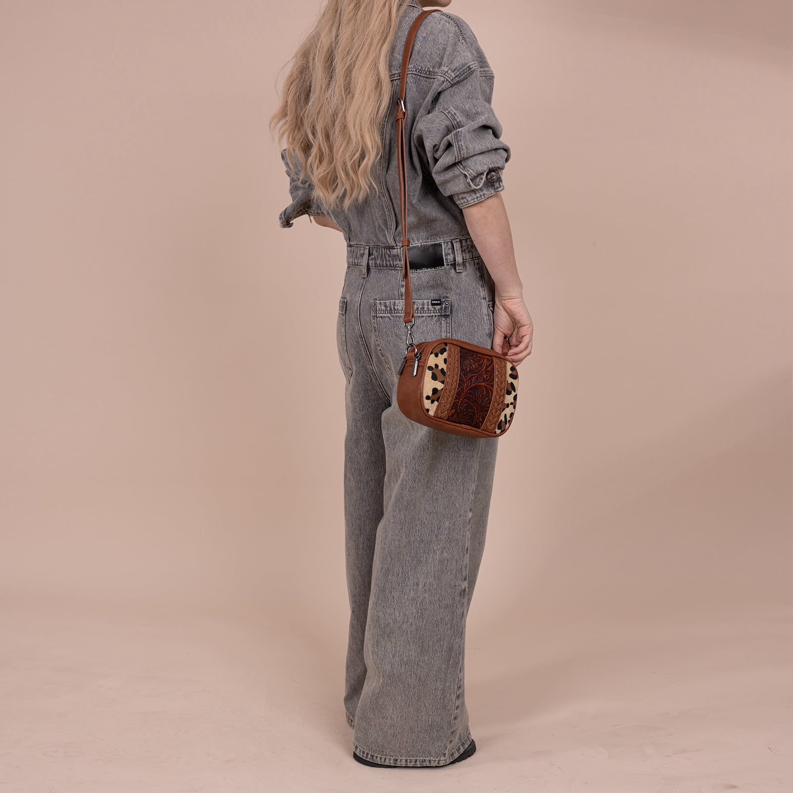 Montana West Cow Print Crossbody Bag for Women Western Tooled Design with Built in Card Holder, Stylish and Functional Purse, Leopard