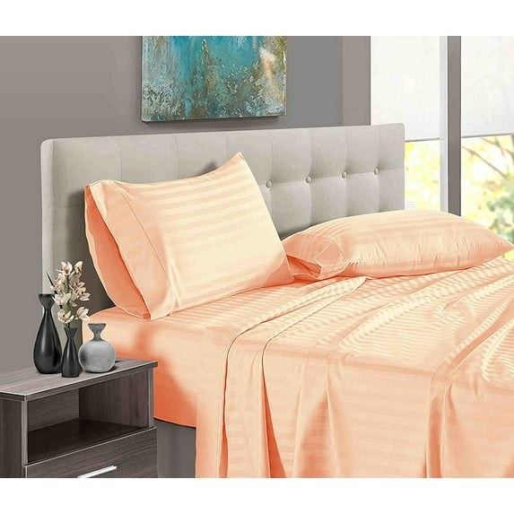 600 Thread Count 100% Egyptian Cotton Pillow Cases, King Pillowcase Set of 2 Long-Staple Pillow Cover for Sleeping Soft & Silky Sateen Weave Hotel Pillowcases (Peach Stripe)