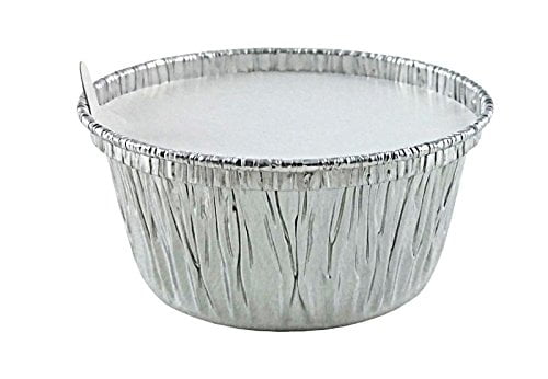 4 oz Cupcake/Ramekin Tin Aluminum Foil Cup w/Clear Plastic High Dome Lid 50PK 