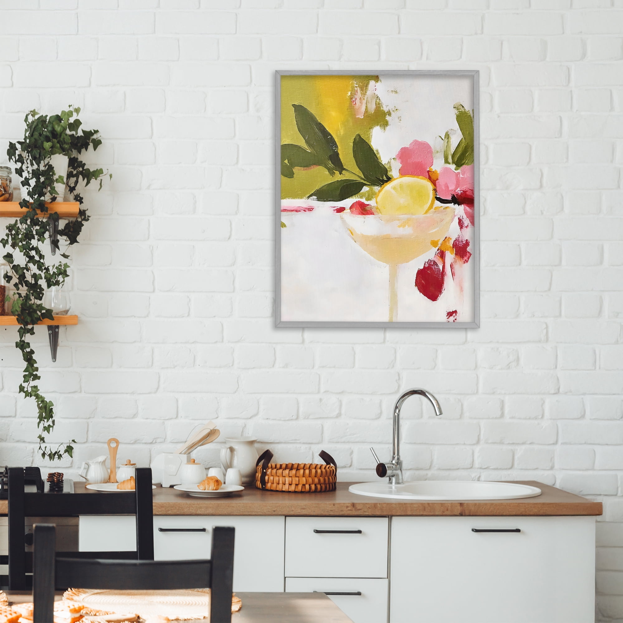 Stupell Industries Red & Pink with Lemons Gray Framed Giclee Art, design by Riley B