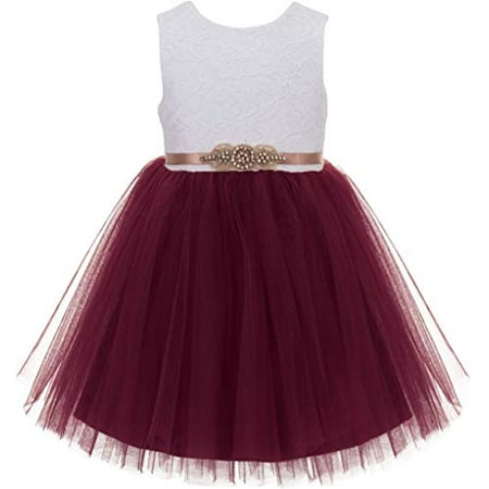 

V-Back Backless Lace Junior Flower Girl Dress Birthday Party 206R1