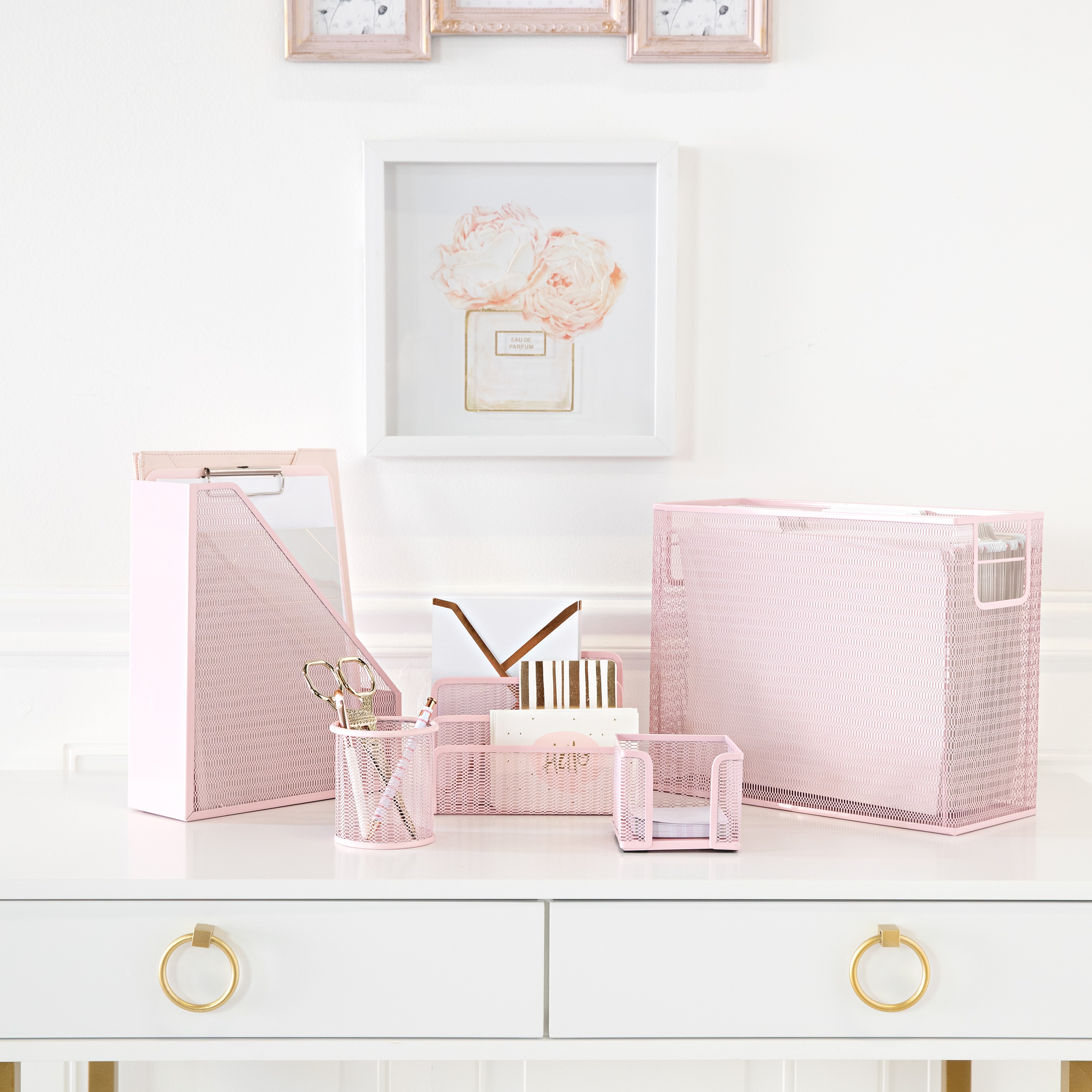 Blu Monaco 5 Piece Pink Office Supplies Desk Organizer Set