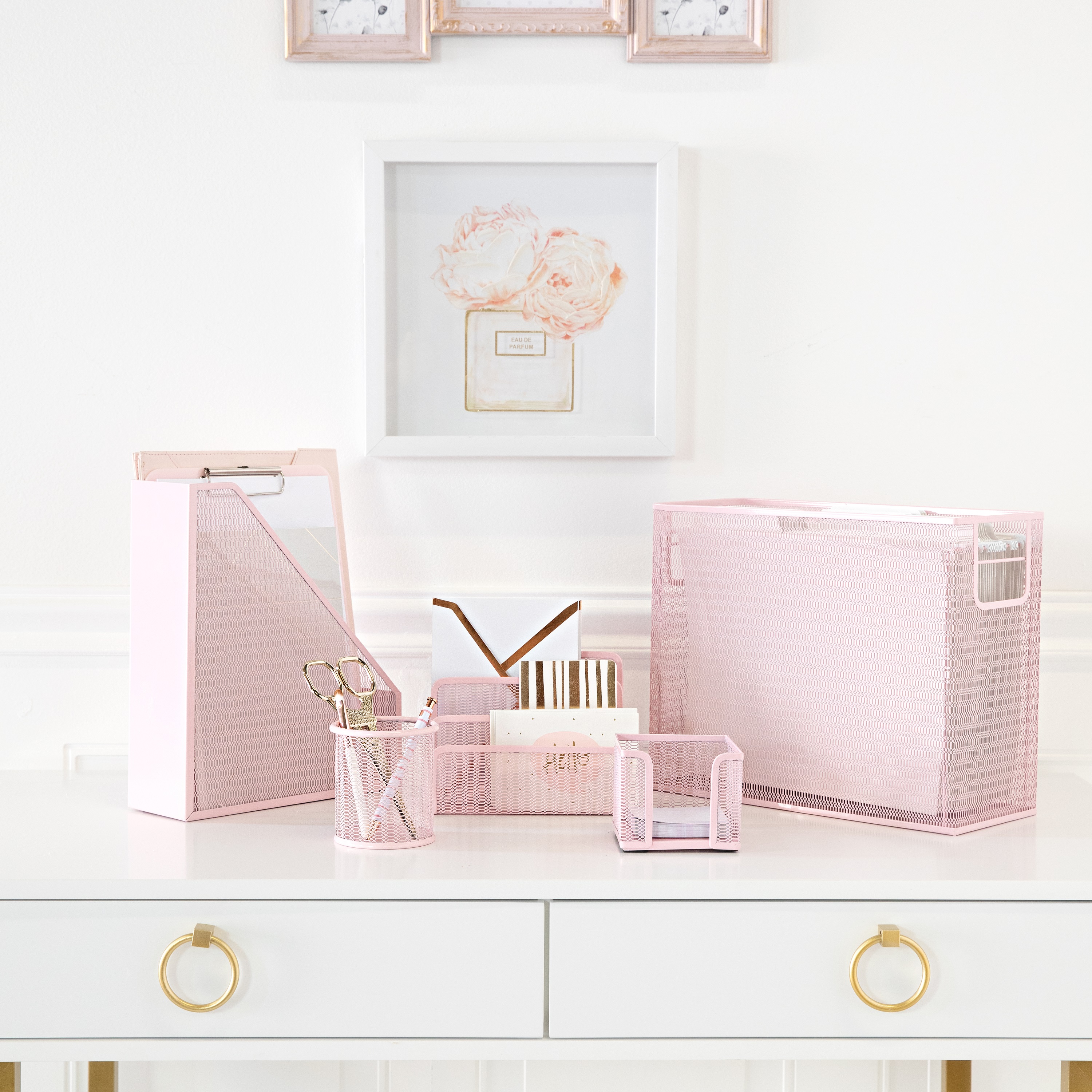 Blu Monaco Piece Pink Office Supplies Desk Organizer Set