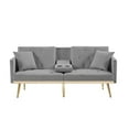 thumbnail image 3 of Convertible Futon Sofa Bed,69-inch Modern Tufted Velvet Sleeper Sofa Couch Oversized Loveseat Sofa with 3 Adjustable Positions,6 Metal Legs and Cup Holder for Living Room Bedroom Office,GREY, 3 of 6