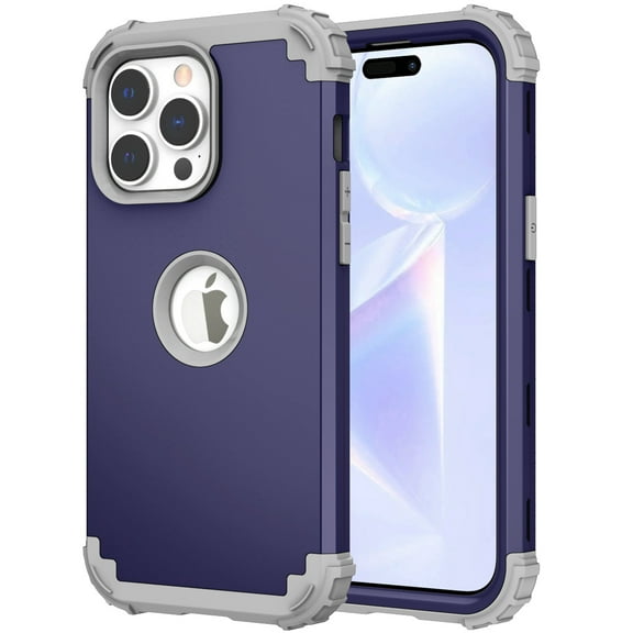 for iPhone 15 Pro Case, Slim Dual Layer 3 in 1 Heavy Duty Protection Hybrid Hard PC Soft Silicone Rugged Bumper Anti Slip Full-Body Protective Cases for iPhone 15 Pro, Darkblue