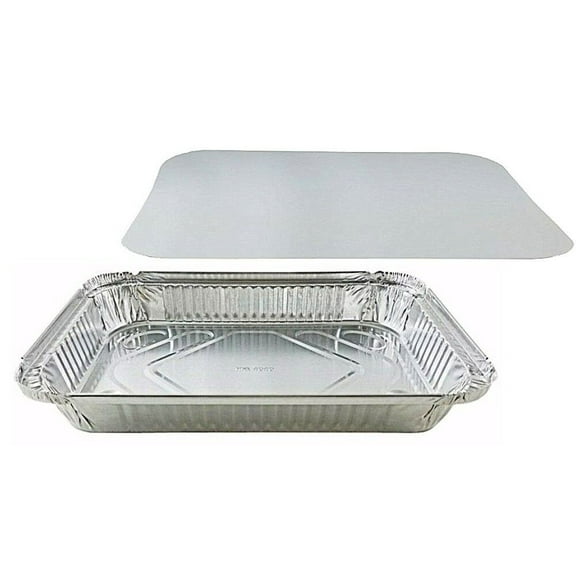 Handi-Foil 4 lb. Oblong Aluminum Entrée Dinner Food Storage Pan w/Board Lid (Pack of 12 Sets)