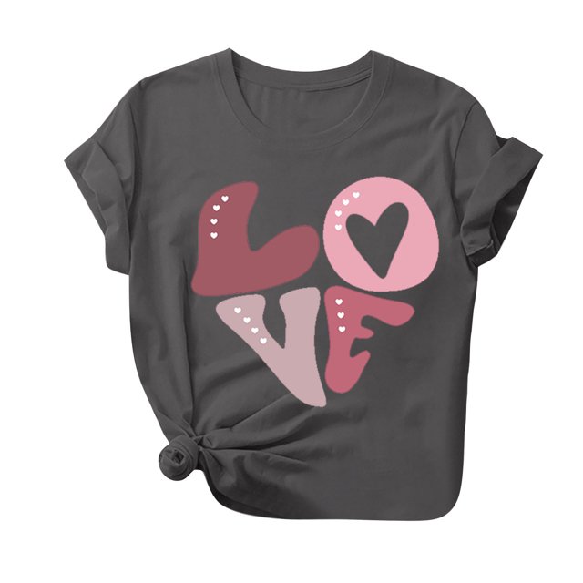 Diufon Hauts de la Saint-Valentin pour Femmes Décontracté Tendance Manches Courtes Col Rond Chemisier Imprimé Graphique Mignon