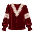thumbnail image 6 of Lutiedan Velvet Tops for Women Lace V Neck Puff Long Sleeve Shirts Dressy Casual Fall Winter Velour Blouses S-XXL, 6 of 8