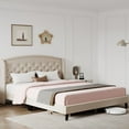 thumbnail image 6 of Full Size Bed Frame, Upholstered Platform Bed with Wingback Headboard and Button Tufted Design, Wood Slat Support, Easy Assembly, No Box Spring Needed, 6 of 9