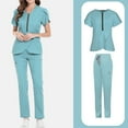 thumbnail image 2 of Wutalume Women's Comfortable Solid Color Short Sleeve Scrub Set, V-Neck Top and Drawstring Pants, Healthcare Work Uniform,Light Blue M, 2 of 5