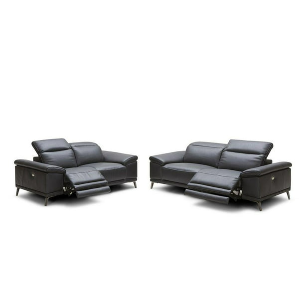 Modern Premium Black Italian Leather, Black Leather Reclining Sofa