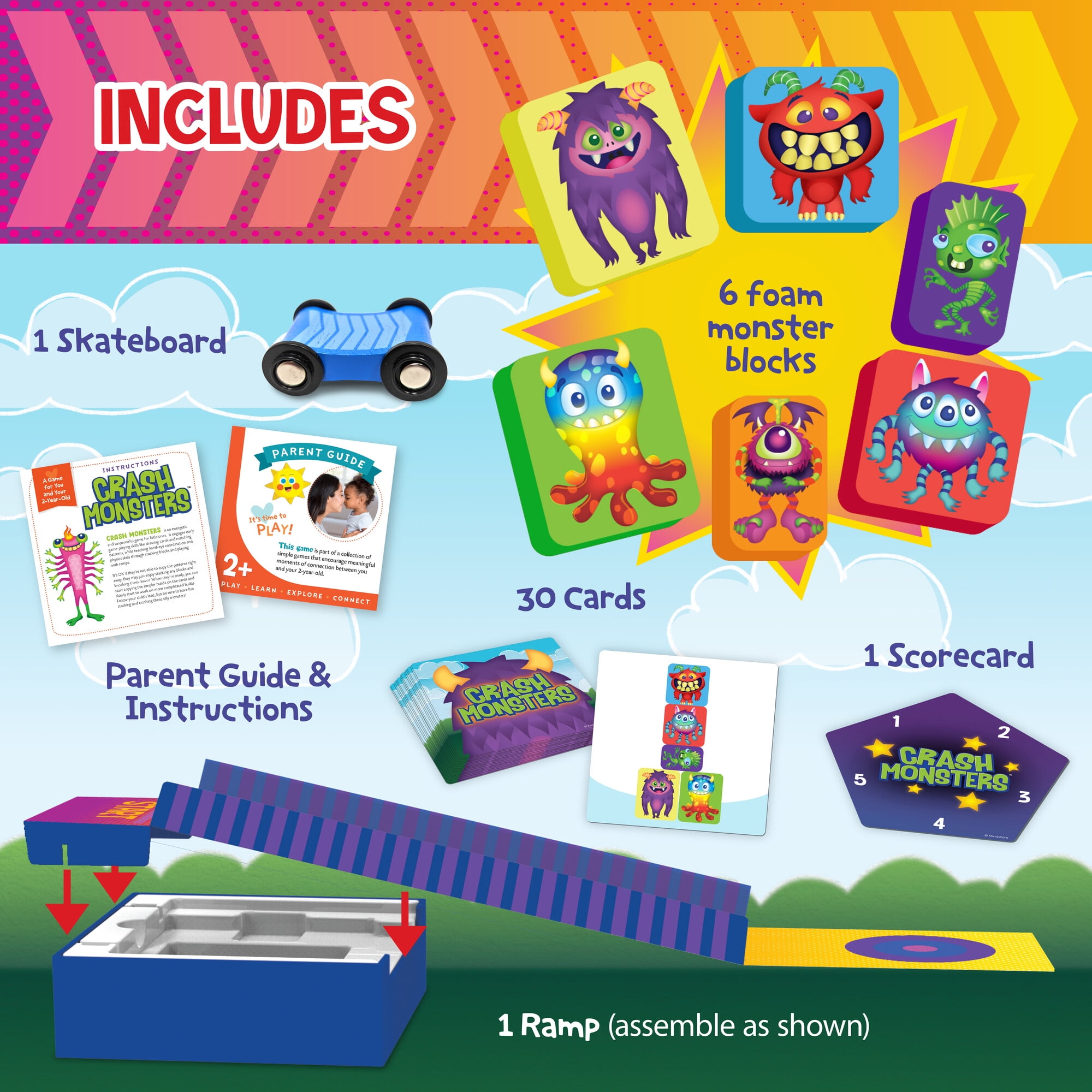MONSTERS Playing Games 2アソート12ピース Peaceable Kingdom Crash Monsters Toddler Game, Learning Toys