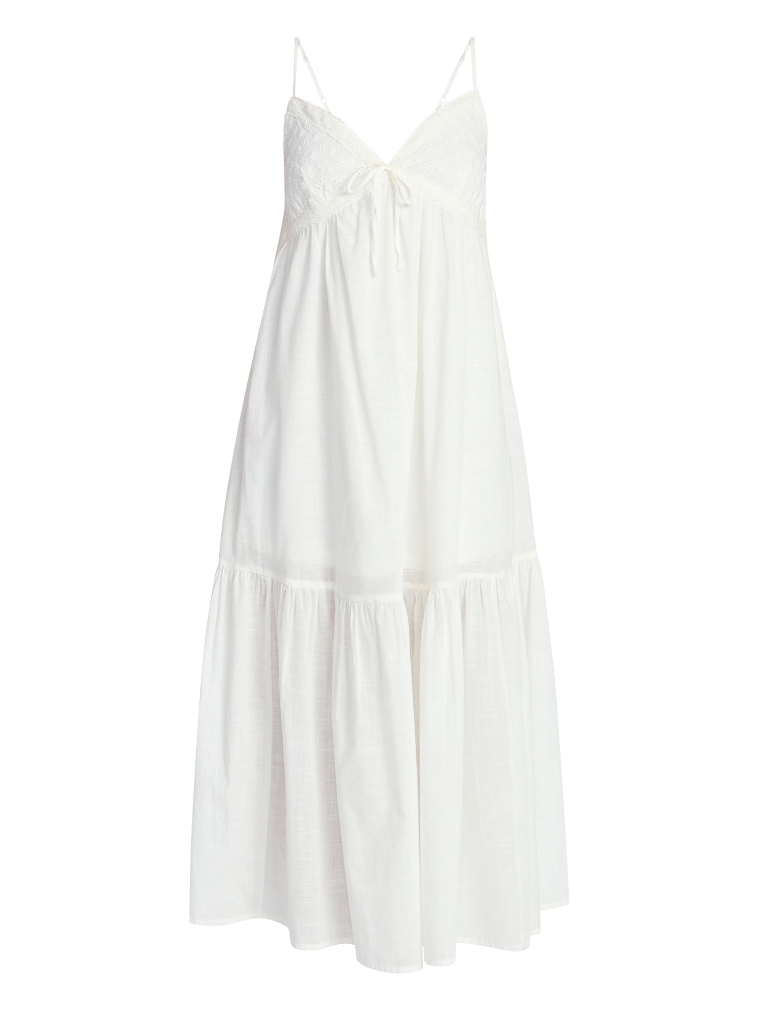 No Boundaries Eyelet Tiered Maxi Dress, Women's Sizes XXS-XXL