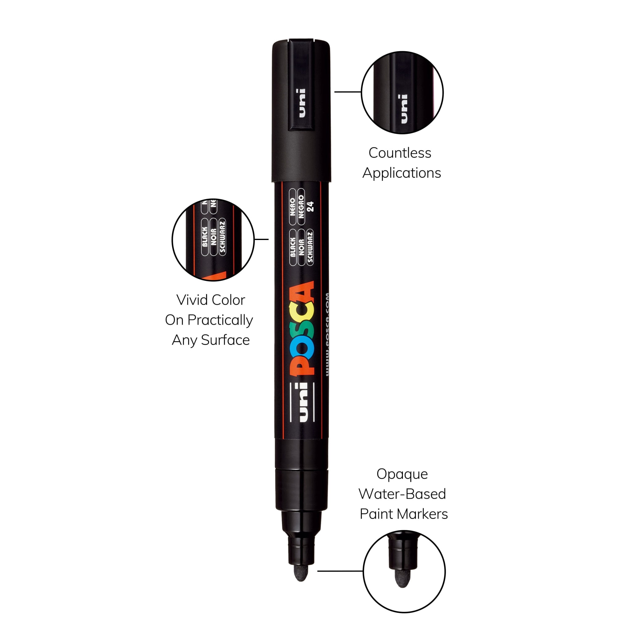 Uni POSCA PC-5M Monotone Water-Based Paint Markers, Reversible Medium Tip (1.8-2.5mm), Monotone Ink Colors, 8 Count
