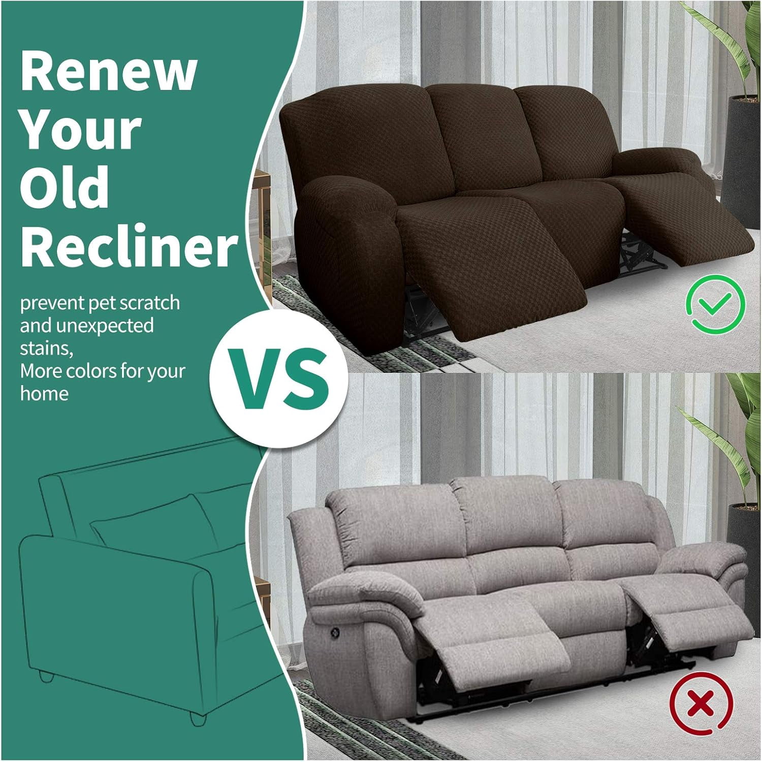 Joqmia Stretch Recliner Slipcover, Jacquard Fabric Recliner Sofa Cover with Elastic Bottom, Furniture Protector Fits Most Reclining