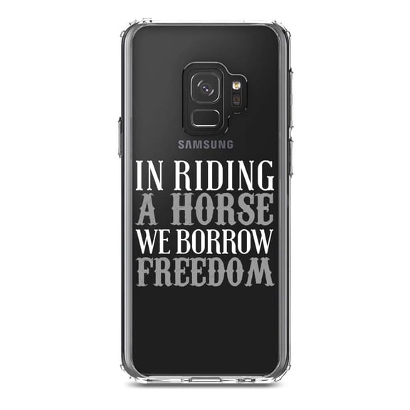DistinctInk Clear Shockproof Hybrid Case for Samsung Galaxy S9 (5.8" Screen) - TPU Bumper Acrylic Back Tempered Glass Screen Protector - In Riding a Horse, We Borrow Freedom