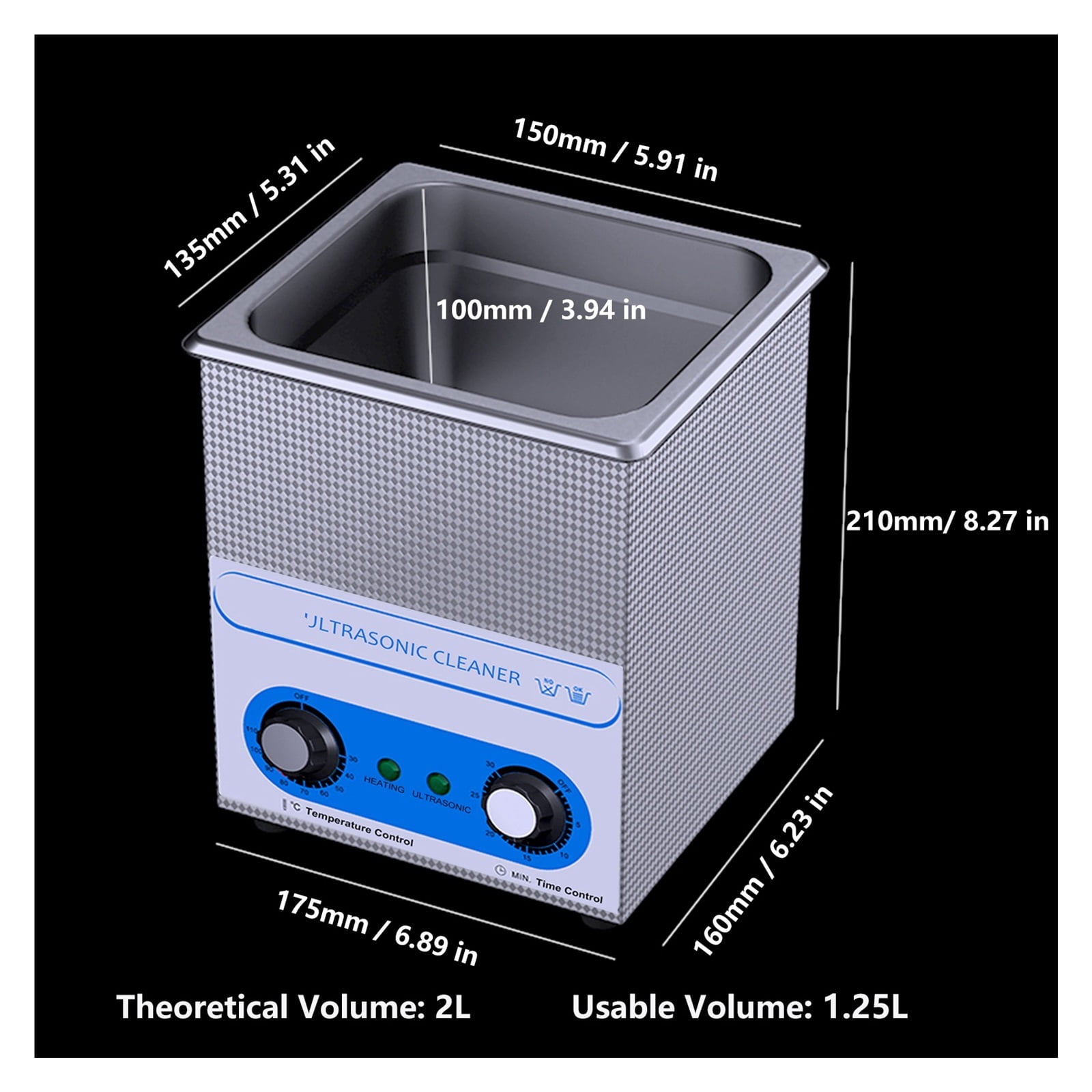 2L Ultrasonic Cleaner 40kH Ultra Cleaner with Timer Heated Ultrasound Bath Cleaning Machine for Jewellery Eyeglasses