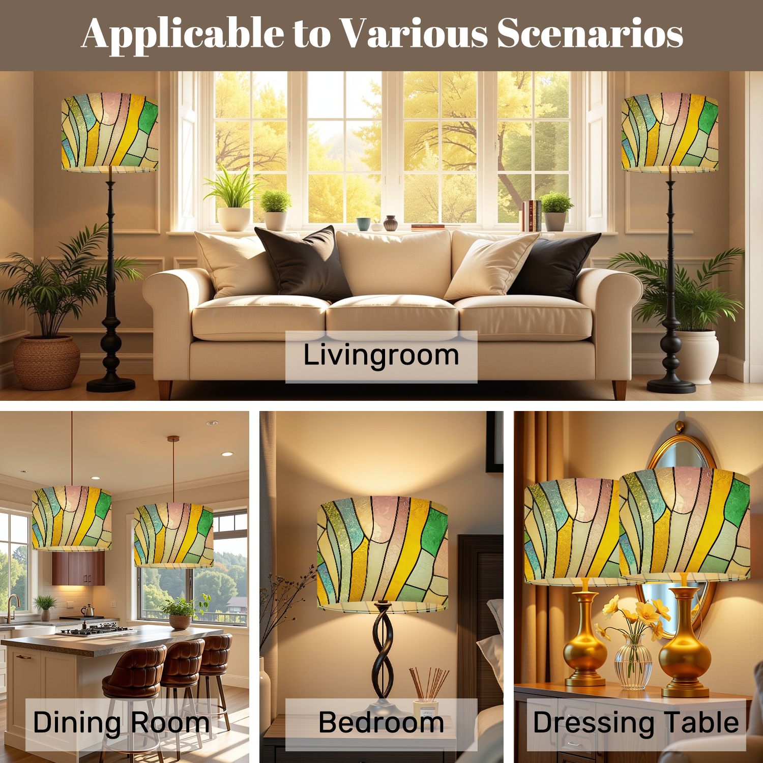 Lampshades 2 Pack Stained glass window 13"x13"x10" Light Shade for Table Lamps Floor Lamps Drum Lamp Shades Lampshade Replacement Easy Assembly