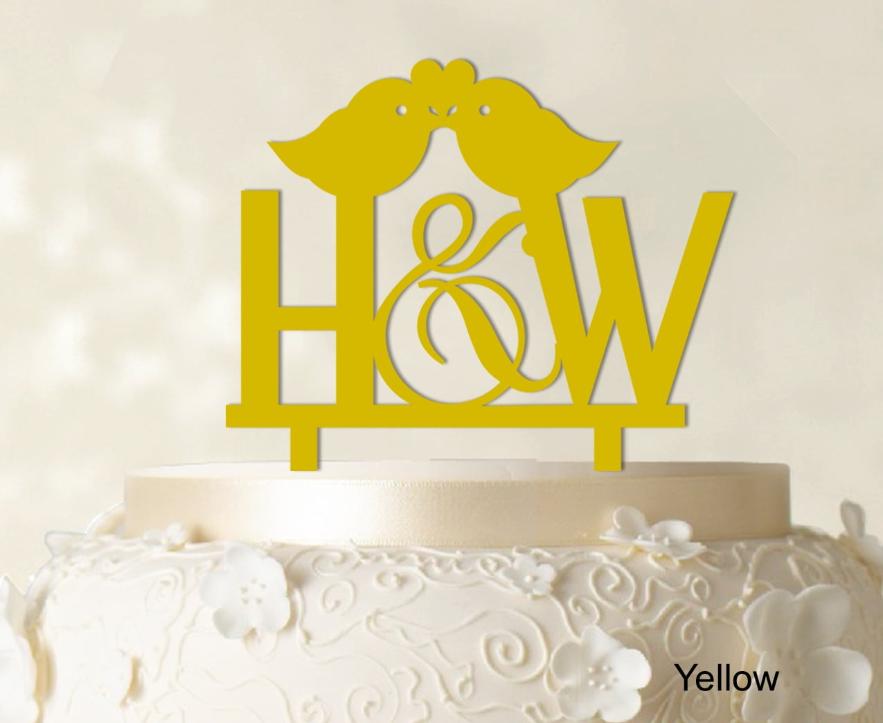 "Initial Wedding Cake Topper Custom Yellow Cake Topper Color Option